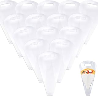 150 Pcs Japanese Crepe Bags 8 × 14 Inch Perforated Plastic Bags with Carry Handle Disposable Food Holder for Japanese Crepes Takeaway Food Packaging
