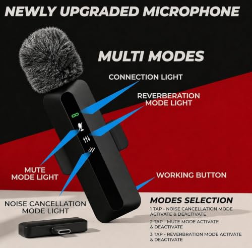 Image of Primate Wireless Lavalier Microphone for YouTube & Content Creation,Dual Channel Type-C, AI Noise Reduction, 30M Wireless Range, Ultra Low Latency, LED Display, Plug & Play Clip-On Mic for Vlogging