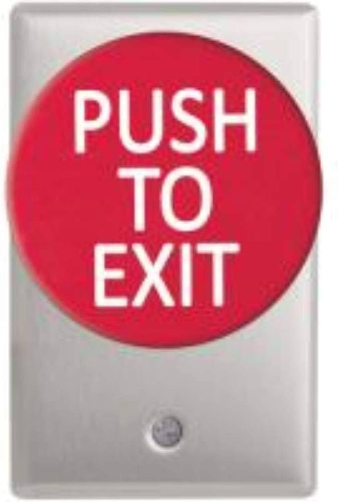 Camden Door Controls CM-5085RPTE Single Gang, 2-3/8" Pneumatic Mushroom Pushbutton with Aluminum Faceplate, Spring Return, DPST 1-60 sec Pneumatic Time Delay, Red Button, 'PUSH TO EXIT'