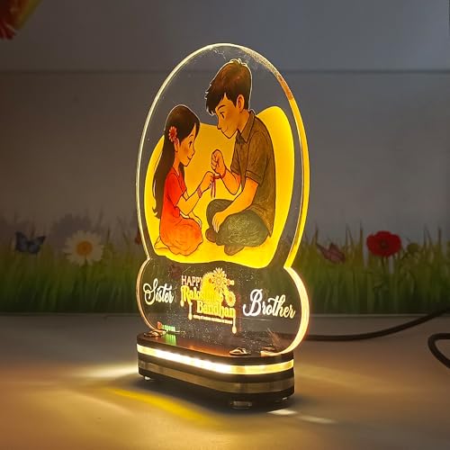 Image of lampees Personalised Raksha Bandhan LED Acrylic Lamp for Brother & Sister | Custom Name Rakhi Night Light with Brother Sister Picture | Customized Rakshabandhan Gift for Bhai Behan bro Sis