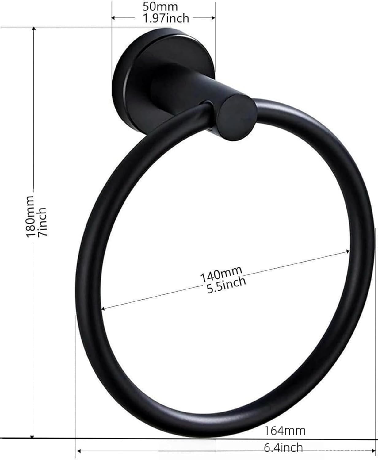 Black Towel Ring, Wall Mounted Stainless Steel Circular Towel Rack, Hand Towel Hanging Rack, Bathroom Accessories - Image 2