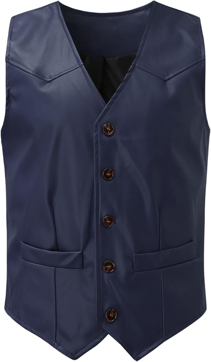 Men's genuine Leather Vest, Casual Western Motorcycle Vest, V-Neck Leather Waistcoat, Classic Cowboy Coat Vest