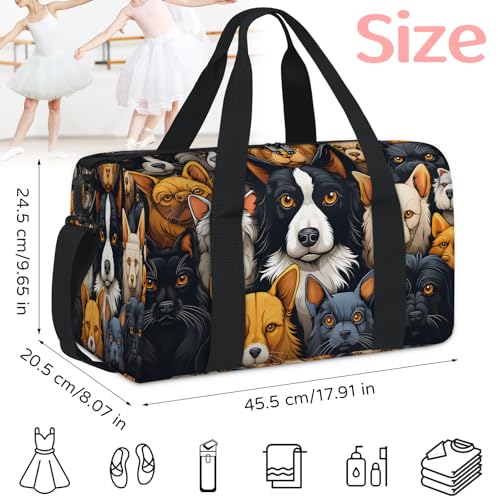 Cartoon Animal Dog Pattern Sports Duffle Bag for Women Men Waterproof Overnight Weekender Bag with Adjustable Strap Travel Tote Bags for Beach Yoga Work Dance Swim2