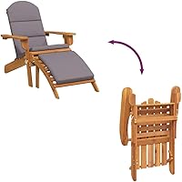 Vista 7 de Adirondack Garden Chair, Solid Acacia Wood, Oiled Finish, Foldable Patio Lawn with Footrest, Dark Grey Cushion, 33.1x29.5x35.4 in, Outdoor Dining