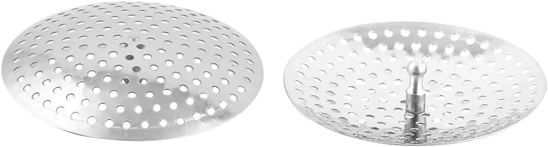 Flat Stainless Steel Round Design Sink Washbasin Strainer Stopper 7.9cm Dia 2pcs