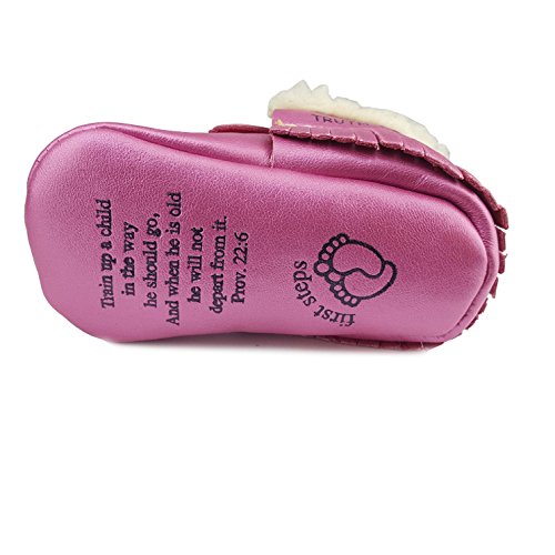 First Steps Kid's Metallic Fringe Bootie with Faux Fur, Metallic Pink 1 M US INFANT2