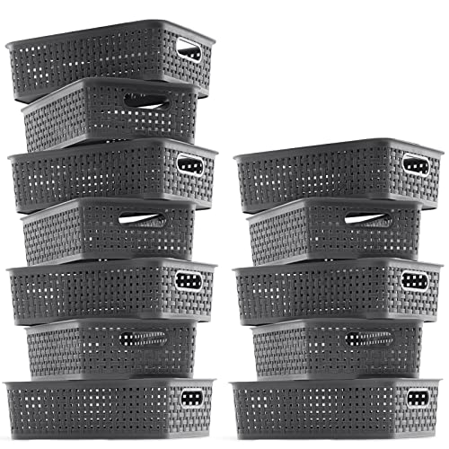 [ 12 Pack ] Plastic Storage Baskets - Small Pantry Organization And Storage Bins - Household Organizers For Laundry Room, Bathrooms, Bedrooms, Kitchens, Cabinets, Countertops, Under Sink Or On Shelves #TOP6