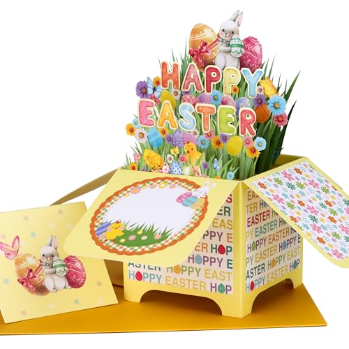 Lapin fleur sur carte de vœux de Pâques 3D pour enfants
