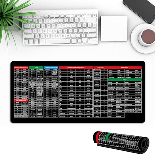 Swinizh Excel Mouse Pad Shortcuts, Anti-Slip Keyboard Pad, Excel/Word/PPT/Office/Windows Shortcuts Mouse Pad, Excel Short Cut Desk Mat (08,300X800X3mm)