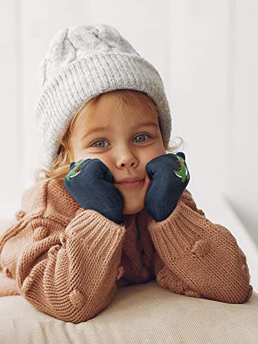 Image of Geyoga 3 Pairs Kids Mittens Winter Stretchy Knit Gloves Winter Dinosaur Full Finger Toddler Mittens for Boys Girls