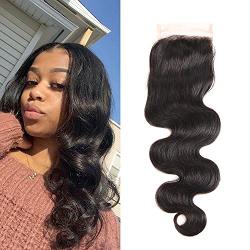Huarisi Body Wave Hair Free Part Closure with Bleached Knots Unprocessed Brazilian Virgin Hair Single Natural Color Human Hair Lace Closure 16 Inches