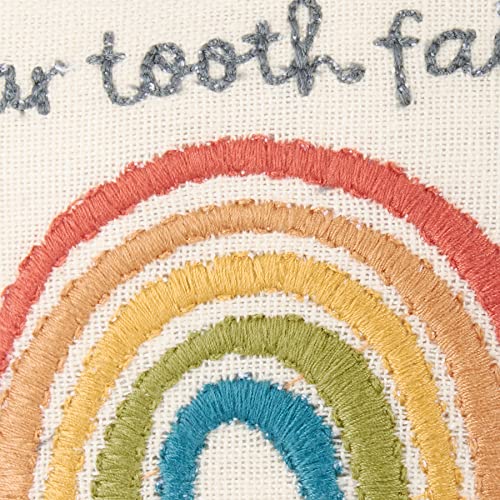 Image of Primitives by Kathy Tooth Fairy Pillow, 5x5-Inch Cotton Linen Keepsake with Back Storage Pocket, Embroidered Bright Rainbow Design