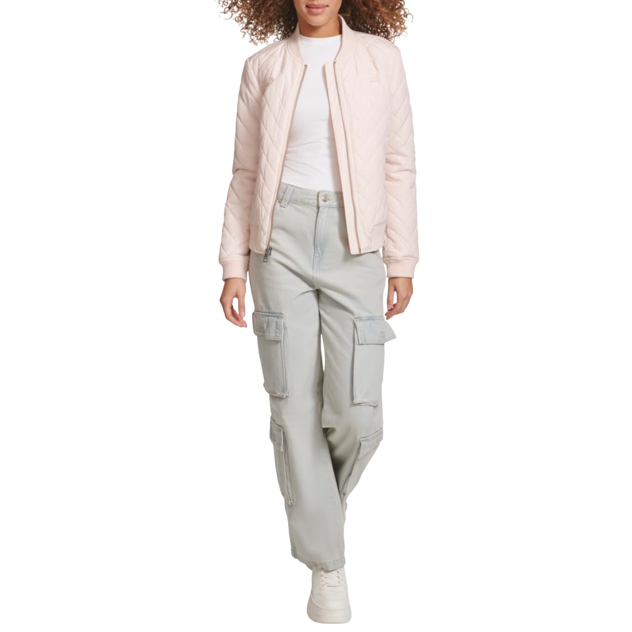 Levi's Women's Diamond Quilted Bomber Jacket with Front Pockets-Regular & Plus Sizes, Peach Blush, XL