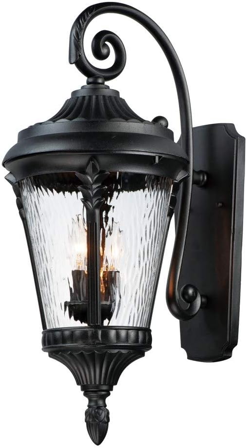 Maxim Lighting Sentry 3-Light Outdoor Wall Light | Black Aluminum Finish | Water Glass Glass Shade | Transitional Outdoor Light Fixture | Ideal for Porches, Patios & Garages | Wet Rated | 3055WGBK