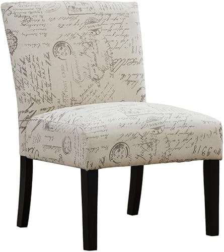 Roundhill Furniture Botticelli English Letter Print Fabric Armless Contemporary Accent Chair, Single