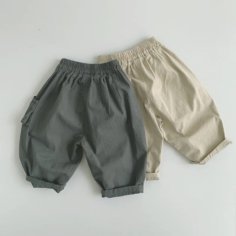 Kids Casual Loose Wide-Leg Pants Solid Vintage Cargo Trousers2