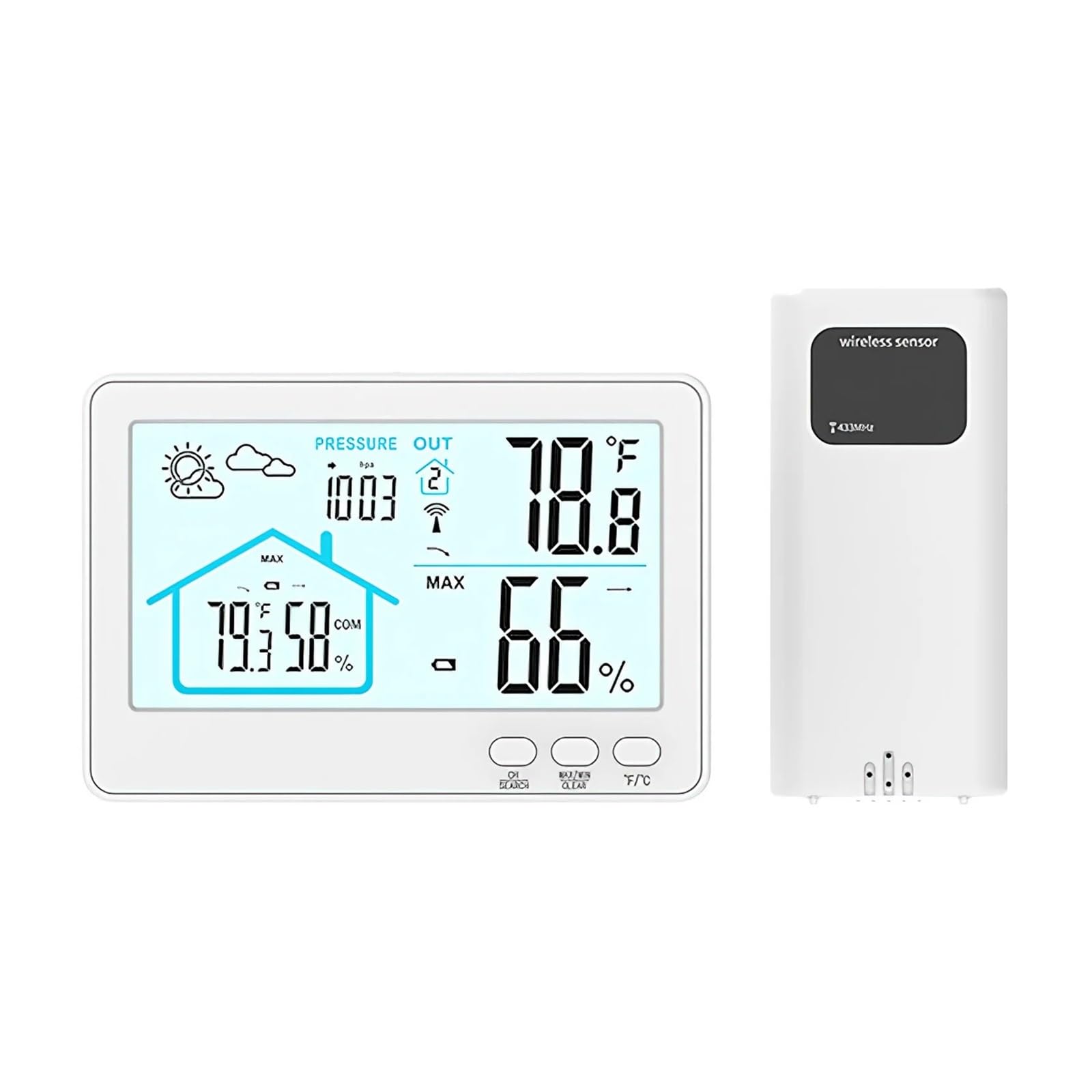 Termohigrometr Bezprzewodowy Miernik Temperatury Zewnętrznej I Wilgotności W Pomieszczeniach Wodoodporny Elektroniczny Termometr Cyfrowy Higrometr Prognoza Stacji Pogodowej(White)