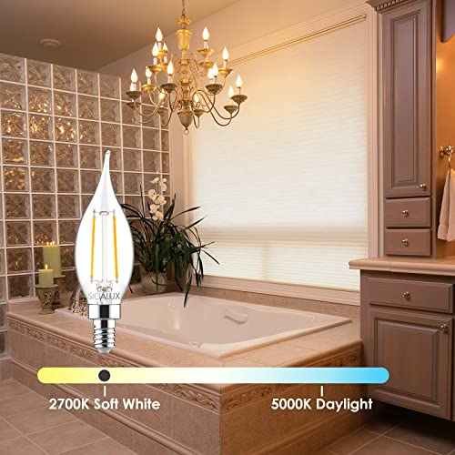 Sigalux Candelabra Led Light Bulbs Dimmable, E12 60 Watt Chandelier Ca10 Flame Tip Candle 2700K Warm White,300Lm E12 Bulb For Chandeliers, Ceiling Fan, Pendant, 12 Pack #TOP2