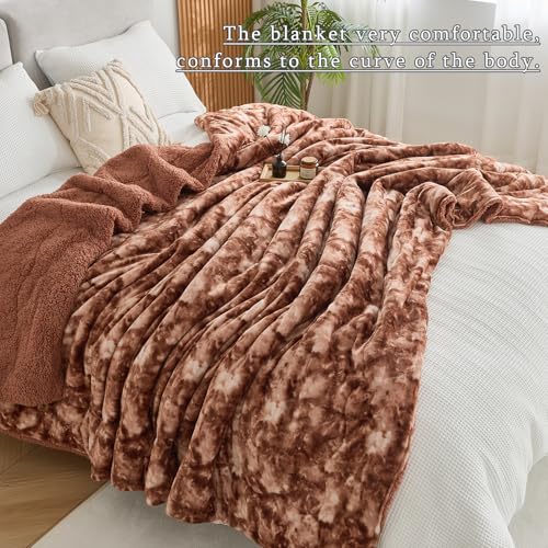 CHOSHOME Sherpa Fleece Blanket- Thick Warm Blanket for Winter, Soft Fuzzy Plush Blanket for Bed, Couch, Travel (Tie Dye Brown, Queen 90" x 90")