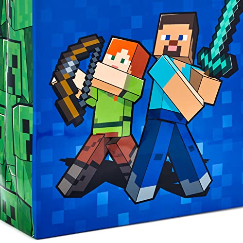 Hallmark Minecraft Gift Bag Bundle (2 Bags: 13" Large Blue Bag, 15" Extra Large Green) For Birthdays, Christmas, Valentine's Day, Halloween, Kids Parties #TOP5