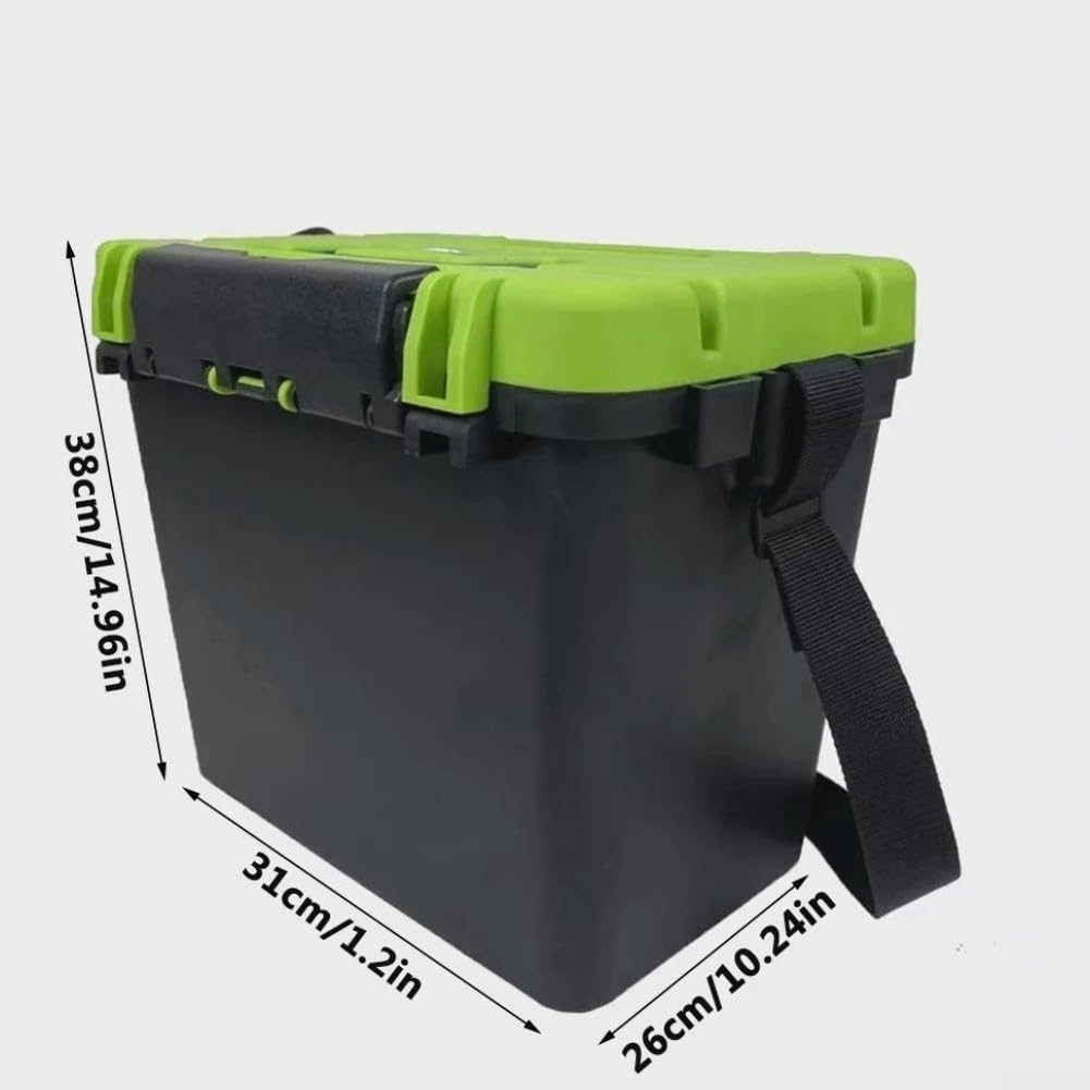 Scatola per attrezzatura da pesca con vassoi rimovibili: organizer portatile in ABS per esche da pesca, design a tracolla portatile, 41 cm (coperchio verde)