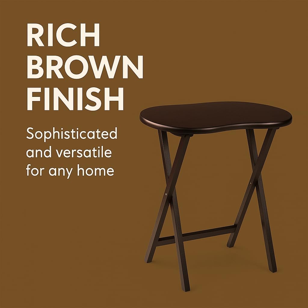 Ergode Wood 5-Piece Snack Table Set - Stylish Folding Tables, Durable X-Frame Base, Convenient Upright Stand, Easy Assembly, Perfect for Entertaining (Dark Brown)