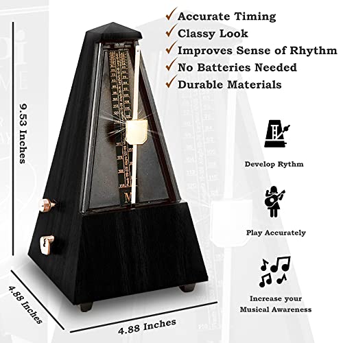 Tempi Mechanical Metronome For Musicians - Includes Ebook And 2-Year Warranty - Metronome For Piano/Guitar/Violin, Metronome Music For Adults And Kids (Molded Black Grain Veneer) #TOP5