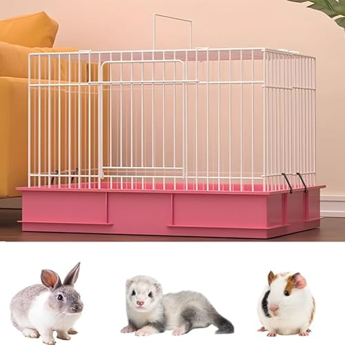 屋外 室内用 ウサギケージ 折りたたみ 小動物ケージ 手提げハンドル付き9cm ベース、天窓 & 正面ドア、簡単設置 モルモット、チンチラ、リス用ハッチ(Pink)