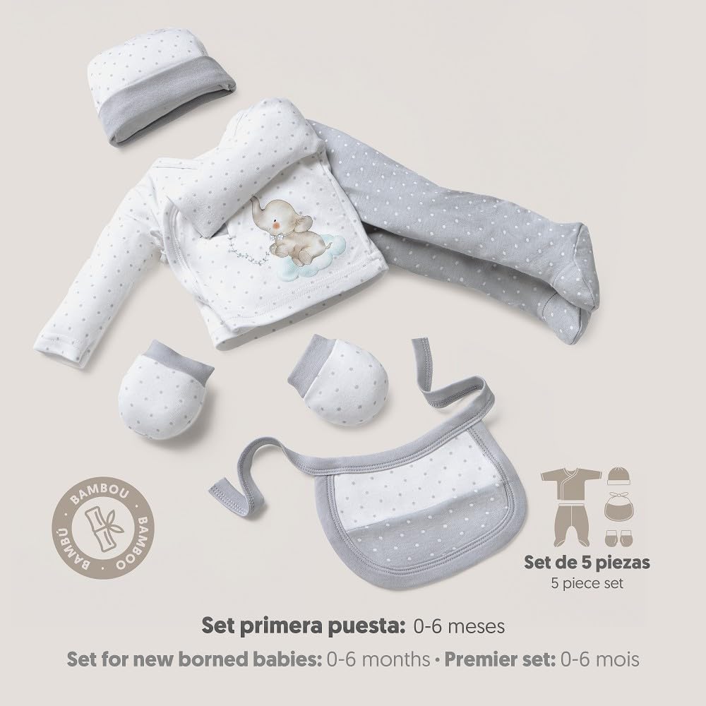 Interbaby Zestaw Prezent dla niemowląt 5 sztuk, model Słoń, szary