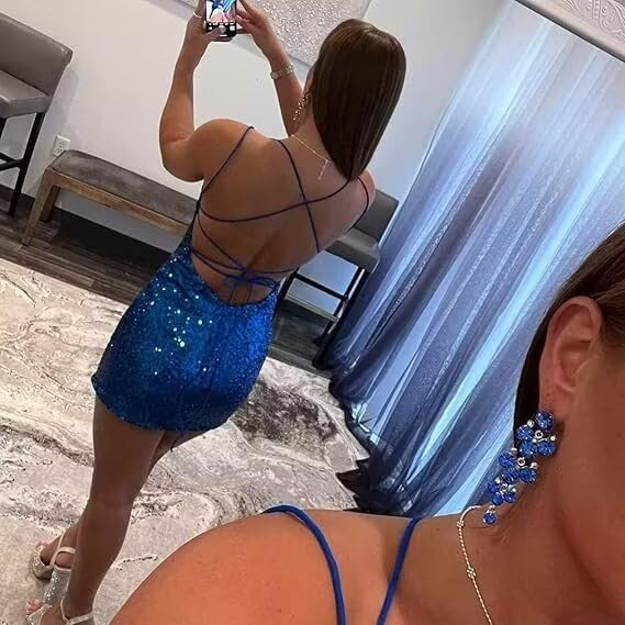 Sequin Short Homecoming Dresses for Teens Spaghetti Straps Glitter Tight Prom Dress3