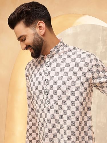 Image of SOJANYA (Since 1958 Men's Cotton Rayon Embroidered Sequinned Kurta with White Pyjama