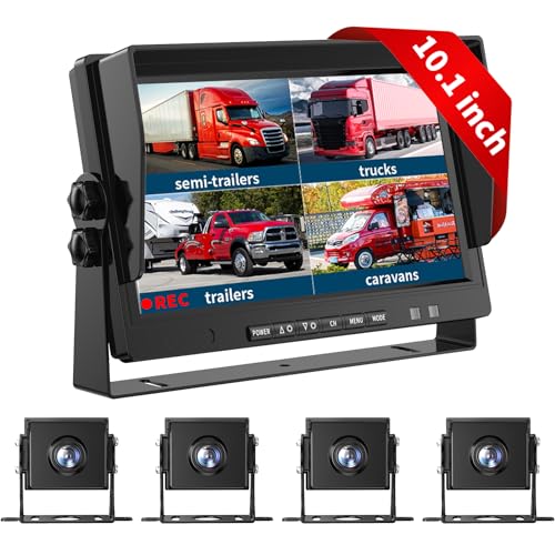 Image of AHD Truck Backup Cameras with Monitor, 10.1'HD Quad Split Screen Monitor 4 Cameras 1080P Backup Camera for Trucks Trailer RV Bus Travel