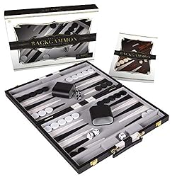 Crazy Games Backgammon Set – Classic Black Medium 15 Inch Backgammon Sets for Adults Board Game with Premium Leather…