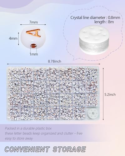 Image of Looconi 1400pcs Rose Gold Letter Beads 4x7mm White Round Acrylic Alphabet A-Z Heart Pattern Beads and Crystal Line for Jewelry Making Bracelets Necklaces Key Chains