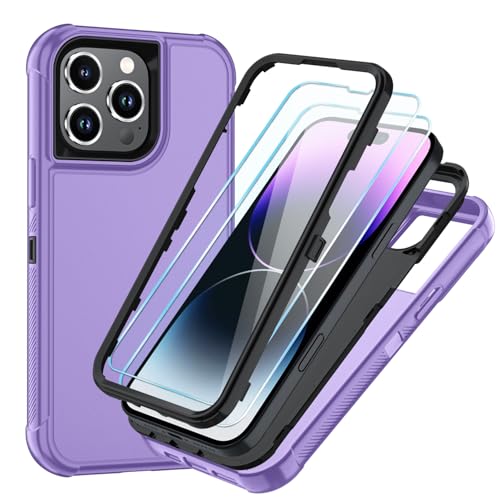 Image of SunStory Compatible with iPhone 14 Pro Max Case with HD Screen Protector, 3-Layer Heavy Duty Full-Body Cover,3 in 1 Hybrid Protective Case for iPhone 14 Pro Max 6.7 inch,Violet