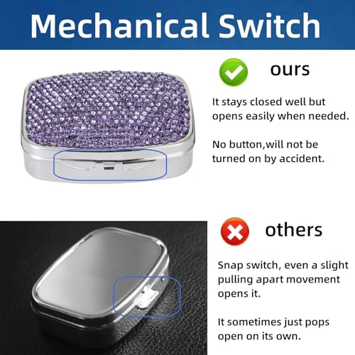 Image of Pill Case for Purse Small Pill Box Holder Metal Compact Pill Organizer Travel Portable Pill Container Pocket Pill Holder for Vitamin Medicine(Purple)
