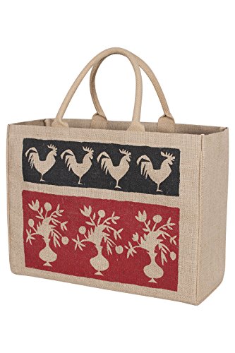 Image of KAF Home Jute Market Tote Bag with French Market Print, Durable Handle, Reinforced Bottom and Interior Zipper Pocket, Generous capacity, 12.5 inch tall x 17 inch wide x 7 inch deep