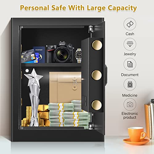 Ghjgage 2.2 Cubic Large Safe Box Fireproof Waterproof With Fireproof Document Bag, Anti-Theft Fireproof Safe With Removable Shelf, Personal Home Security Safe For Money Firearm Medicine A4 Document #TOP5