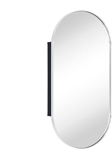 Miniatura 5 de Gabinete de baño empotrado ovalado cromado con espejo de acero inoxidable con marco de metal oblongo, con forma de píldora, gabinete de baño con