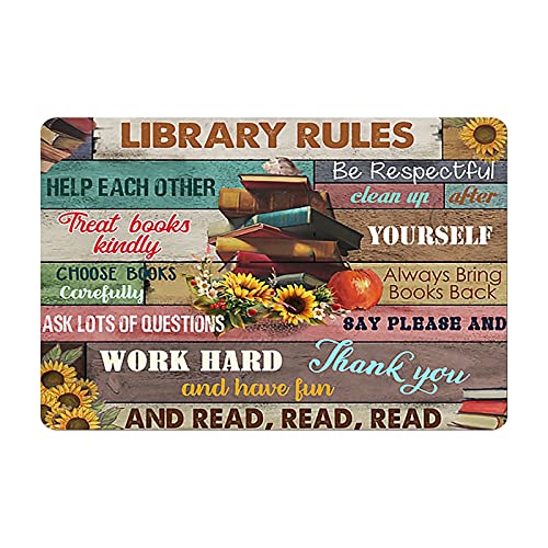 SBKGBIEHG Targa in metallo con regole della biblioteca, decorazione vintage, cartello artistico per casa, cucina, bar, caffetteria, club, grotta, decorazione da parete retrò, 30 x 43 cm