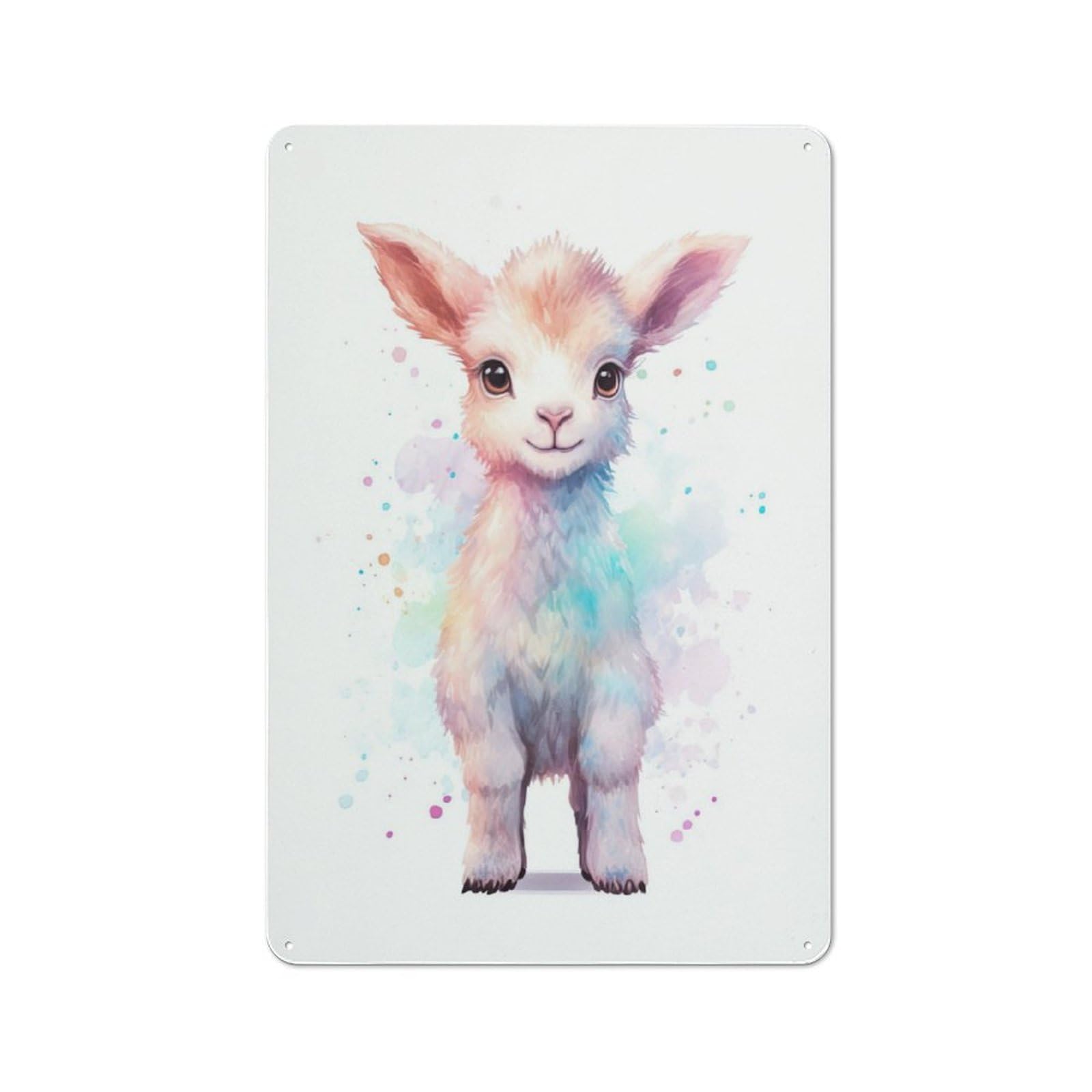 Junmoney Watercolor Baby Goat Rustic Metal Plaque 30X20cm For Guest Room Or Hallway, A Decorative Metal Sign For Guest Rooms And Hallways