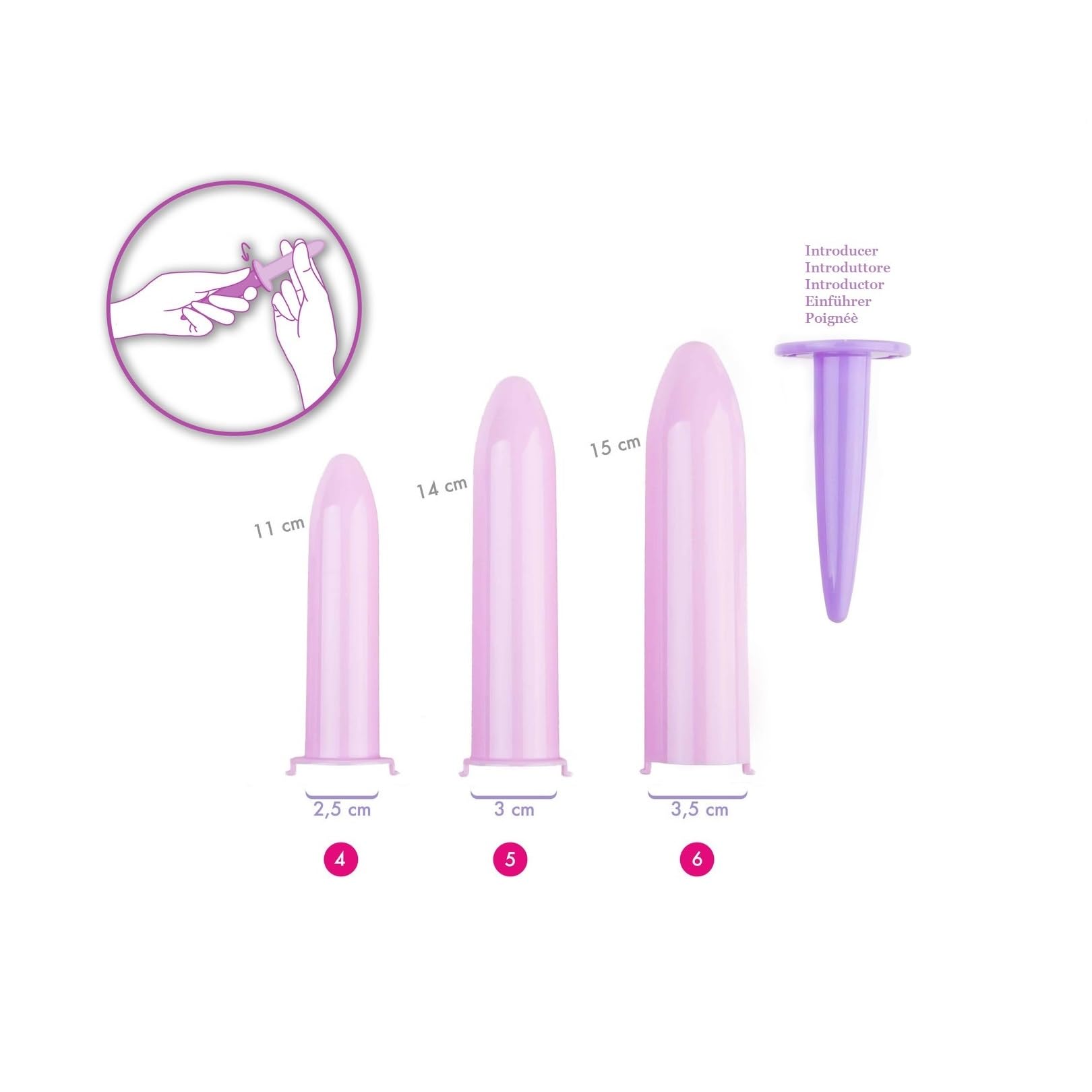 Med Italia Service - Vaginaldilatatoren zur Linderung von Beckenschmerzen bei Vaginismus oder Vulvodynie - Kit mit 3 Einheiten (VELVI MAXI)