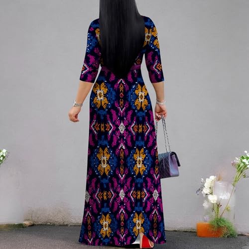 Image of Women Plus Size 3 /4 Sleeve V Neck Maxi Dress with Pockets | Soft fabric relaxed fit three quarter sleeve v neck with pockets for party and daily wear