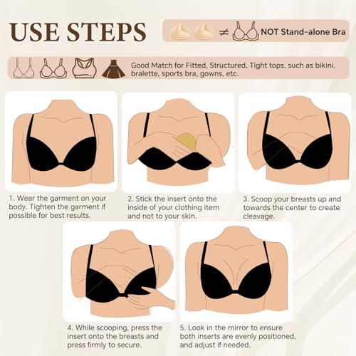 Image of Sticky Bra Inserts, Double-sided Sticky Push Up Inserts, Reusable Bra Pad Inserts for Bikini Dress Swimsuit Sports Bra