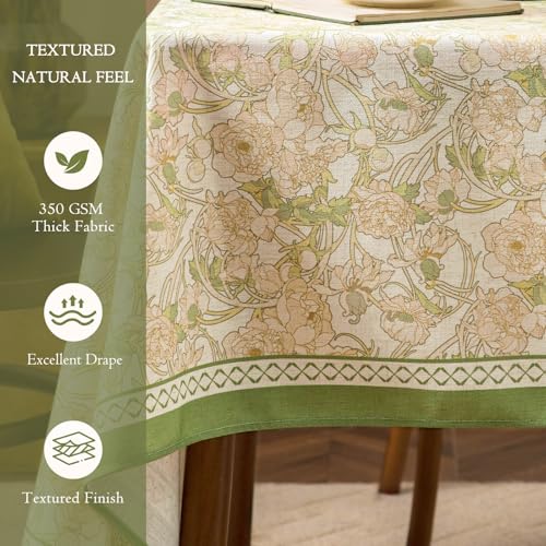 French Linen Tablecloth Rectangular, Vintage Floral Table Cloth, Waterproof Table Cover for Picnic Dining Party Wedding, Sage Green, 55x79'' by Dorachic - Image 3
