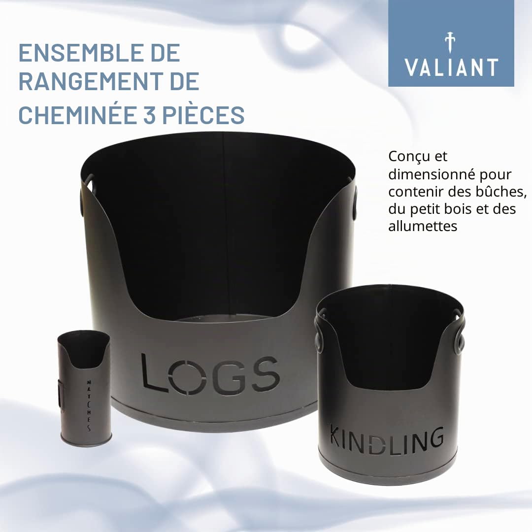 Valiant FIR230 Lot de 3 boîtes de rangement en métal pour cheminée - 30 x 36 x 36 cm