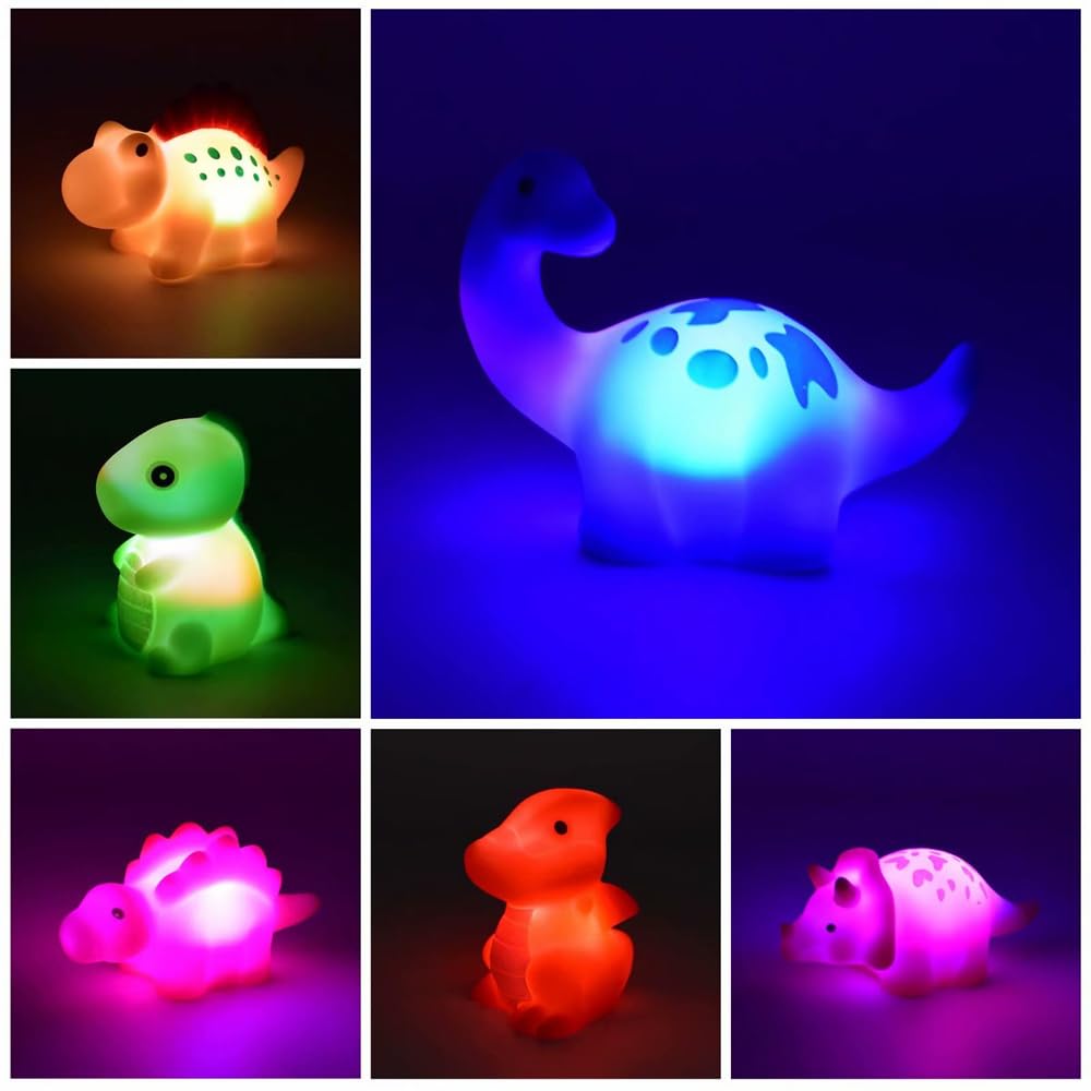 Sarini Giochi Da Bagno Dinosauri LED - Set Di 6 Figure Illuminate A Contatto Con L'Acqua, Giocattoli Interattivi Per Bambini - 3