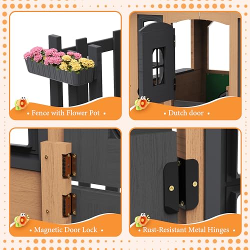 image for Albott Kids Outdoor Wooden Playhouse with Kitchen Set, Durable Wood Co