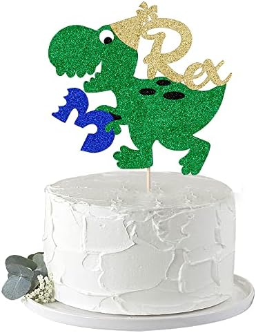Rex 3 Year Old Dinosaur Cake Topper，Baby 3rd Birthday Cake Decoration，Forest Animal Themed Cake Decoration，Baby Shower/Birthday Party Decorations