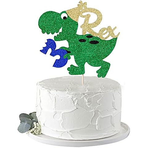 Rex 3 Year Old Dinosaur Cake Topper，Baby 3rd Birthday Cake Decoration，Forest Animal Themed Cake Decoration，Baby Shower/Birthday Party Decorations Cover